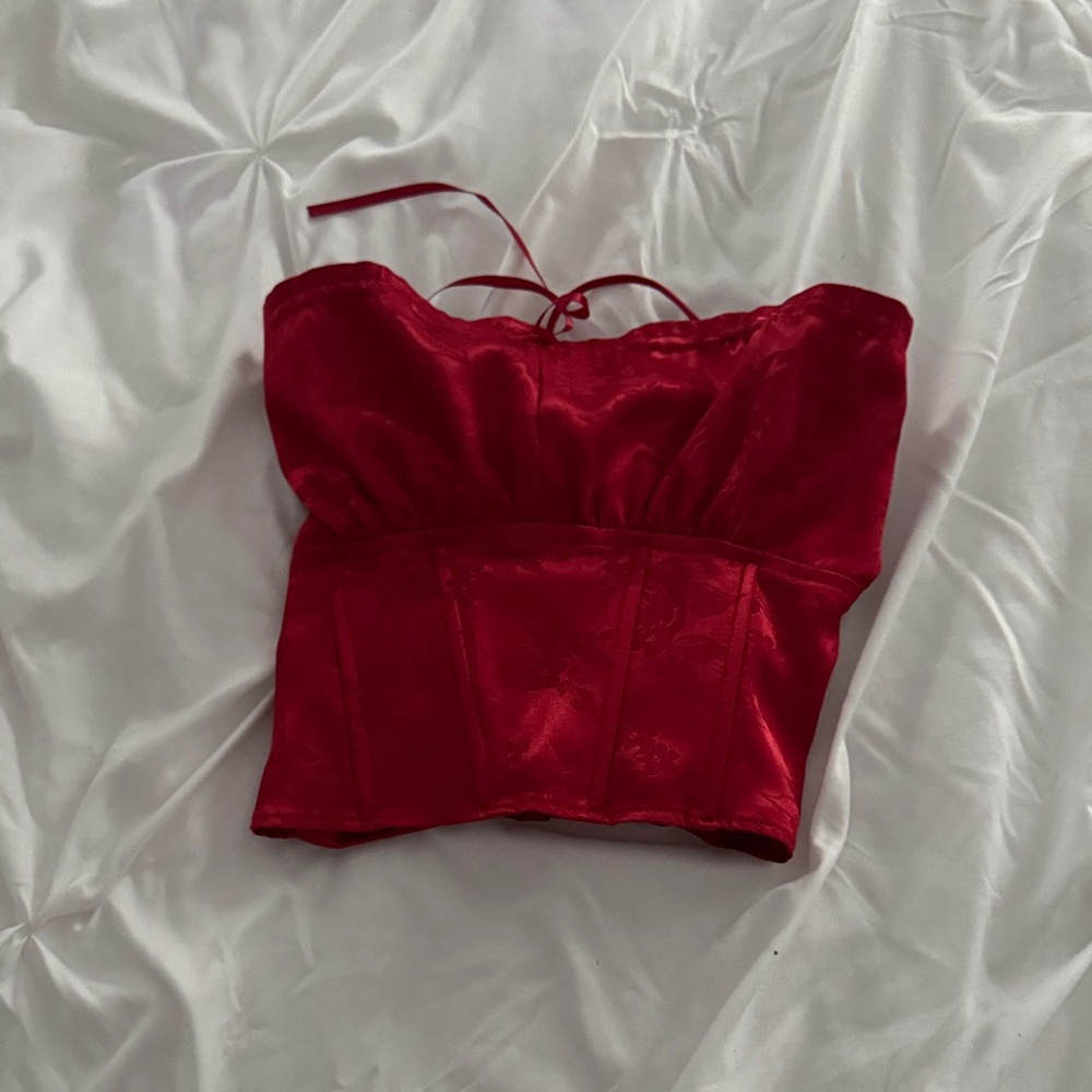 Red Edikted Strapless Corset Top